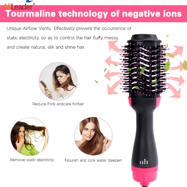 Women Hair Dryer Brush Hair Dryer Straightener Curler Massager 4 In 1 Rapid Warming One Step Volumizer Hot-Air Hair Brushes - Image 6