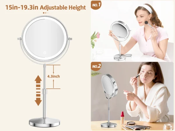 8 Inch Makeup Mirror With Light Lamp 10X Magnification 3 Color Lights,Adjustable Brightness Height Standing Cosmetic Mirror - Image 11