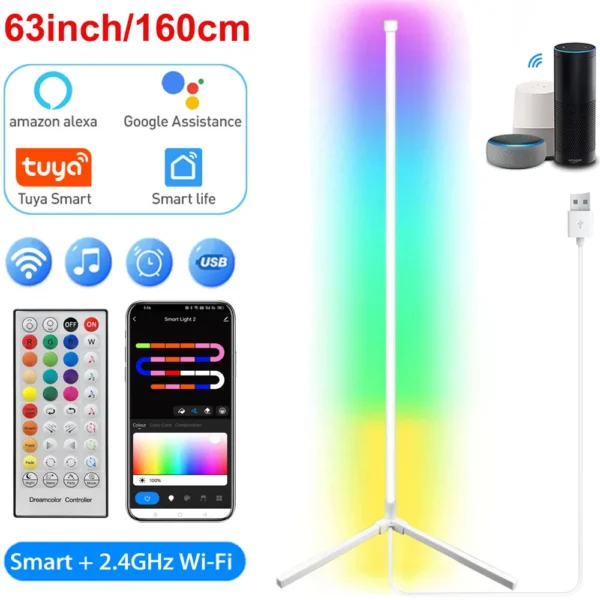 160cm Smart Tuya Corner Floor Lamp Dimmable RGB LED Modern Mood Lighting Alexa Stand Lights for Bedroom Gaming Living Room Decor - Image 11