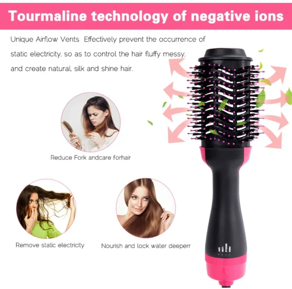 Women Hair Dryer Brush Hair Dryer Straightener Curler Massager 4 In 1 Rapid Warming One Step Volumizer Hot-Air Hair Brushes - Image 12