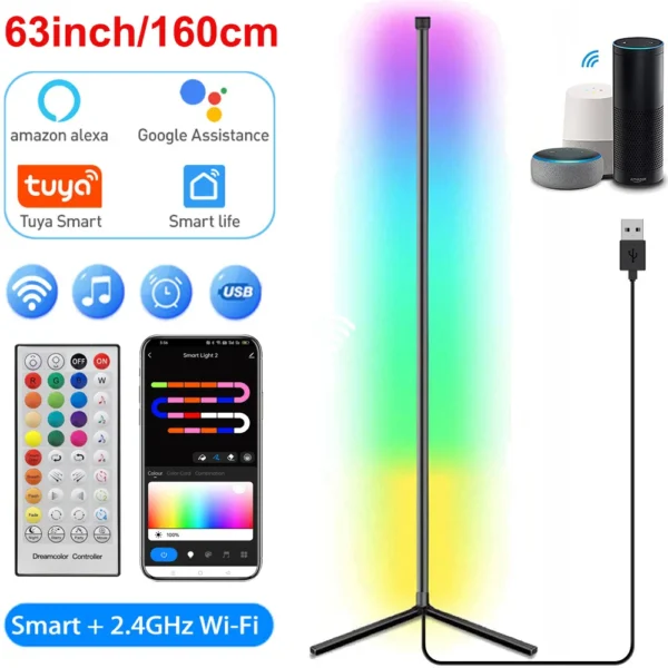 160cm Smart Tuya Corner Floor Lamp Dimmable RGB LED Modern Mood Lighting Alexa Stand Lights for Bedroom Gaming Living Room Decor - Image 10