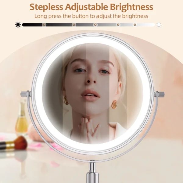 8 Inch Makeup Mirror With Light Lamp 10X Magnification 3 Color Lights,Adjustable Brightness Height Standing Cosmetic Mirror - Image 4